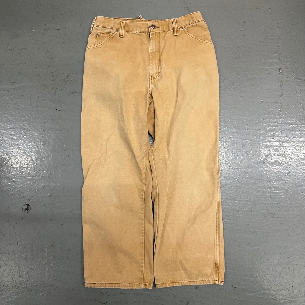 Dickies Mens Duck Carpenter Pants 31x24 Brown Preowned Stains Faded Altered